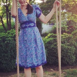 Betsey Johnson Blue Flower Patterned Silk Dress